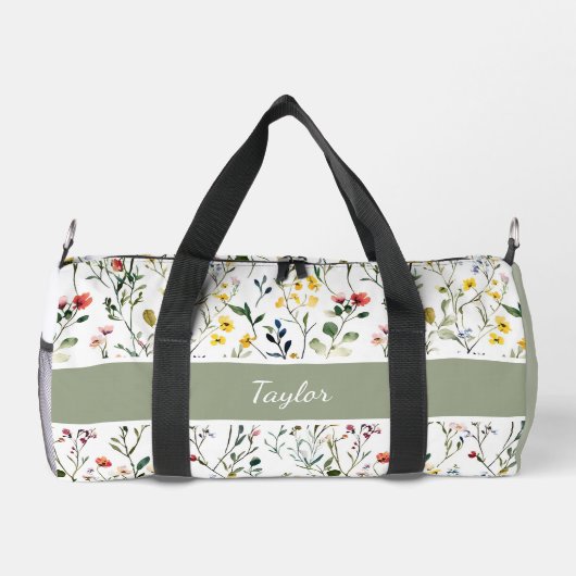 Wildblumen-Wasserfarbe Botanischer Name Duffle Bag (Rückseite)