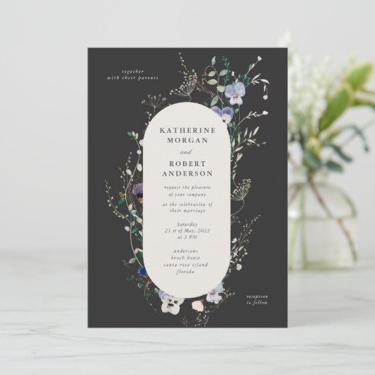 Wildblumen Wasserfarbe Elegante Hochzeit Einladung (Stehend Vorderseite)