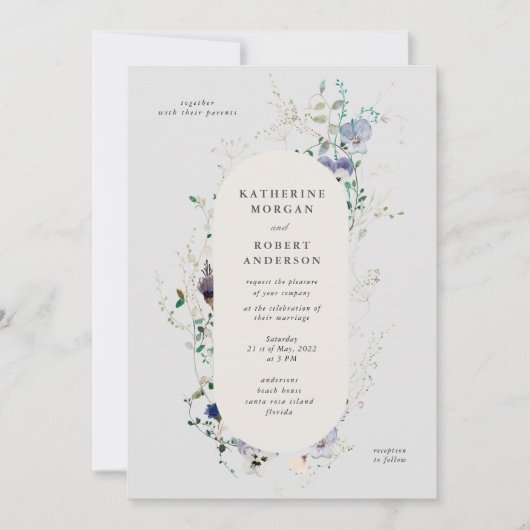 Wildblumen Wasserfarbe Elegante Hochzeit Einladung (Vorderseite)