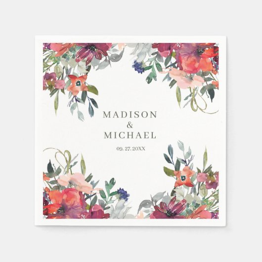 Wildblumen Wasserfarbe Elegante Hochzeit im Herbst Serviette (Vorderseite)