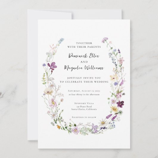 Wildblumen Wasserfarbe Hochzeitsfeier Einladung (Vorderseite)
