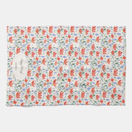 Wildblumen Wasserfarbe in Süß-Rot und Blau Geschirrtuch