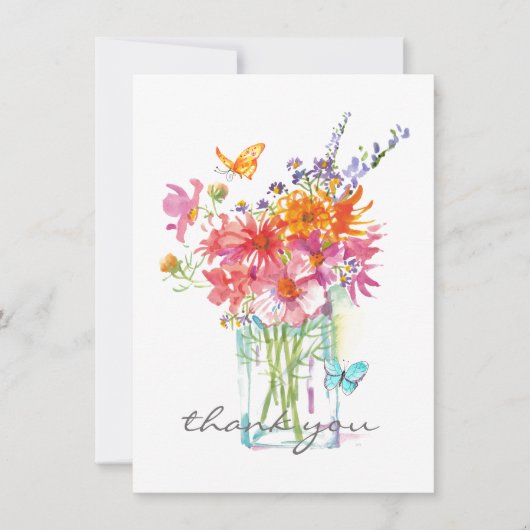 Wildblumen Wasserfarbe in Vase Flat Danke Karte (Vorderseite)