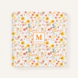Wildblumen-Wasserfarbe-Monogramm-Notizbuch-Journal Notizblock