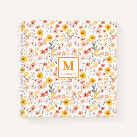 Wildblumen-Wasserfarbe-Monogramm-Notizbuch-Journal Notizblock (Vorderseite)