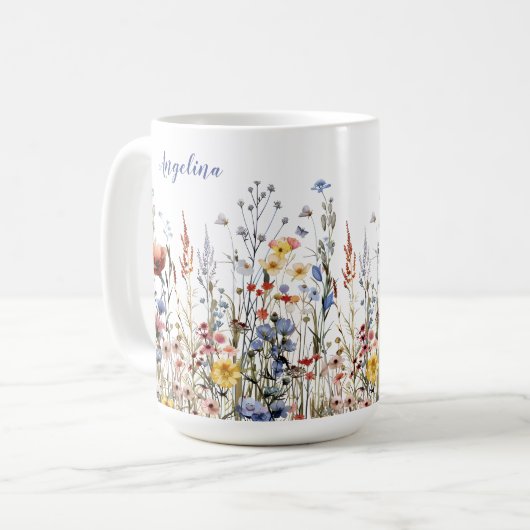Wildblumen Wasserfarben Blume Kaffeetasse (Vorderseite Links)