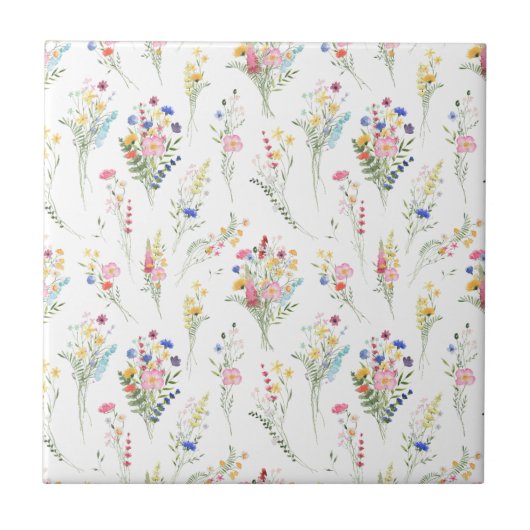 Wildblumen-Wasserfarben-Blumenmuster Fliese (Vorderseite)