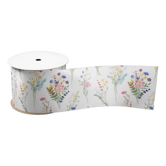 Wildblumen-Wasserfarben-Blumenmuster Satinband (Spule)
