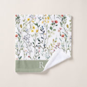 Wildblumen-Wasserfarben-Botanik-Monogramm Badhandtuch Set (Waschlappen)