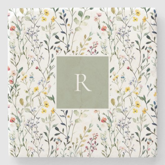 Wildblumen-Wasserfarben-Botanik-Monogramm Steinuntersetzer (Vorderseite)