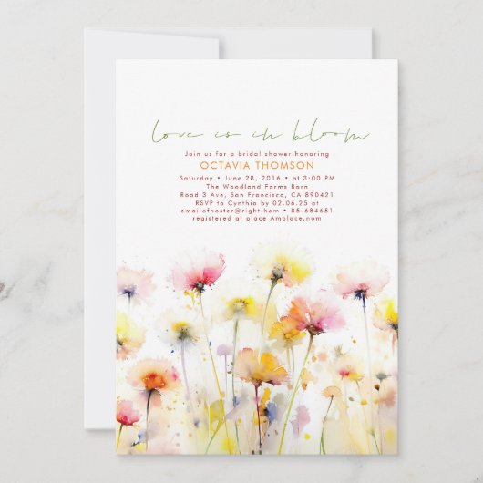 Wildblumen Wasserfarben Elegantes Boho Brautparty Einladung (Vorderseite)