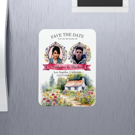 Wildblumen Wasserfarben Frühjahr Hochzeit Foto Magnet