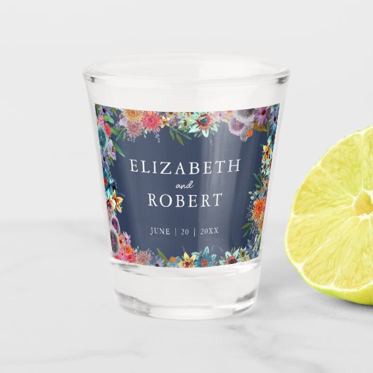 Wildblumen Wasserfarben Gastgeschenk Hochzeit Schnapsglas (Vorderseite)