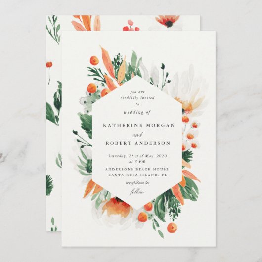 Wildblumen Wasserfarben Hochzeitseinladung Einladung (Vorne/Hinten)