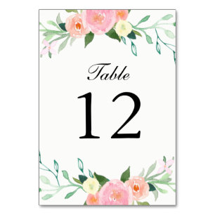 Wildblumen-Wasserfarben-Hochzeitstischkarten Tischnummer