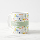 Wildblumen-Wasserfarben-Monogramm-Name Kaffeetasse (Vorderseite Links)