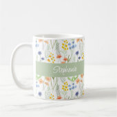 Wildblumen-Wasserfarben-Monogramm-Name Kaffeetasse (Links)