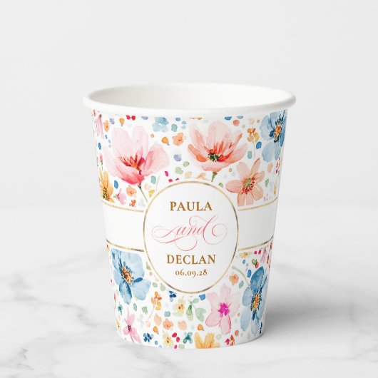 Wildblumen Wasserfarbene Flora Pappbecher (Rückseite)
