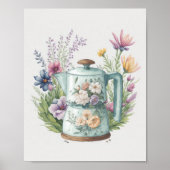 Wildblumen Wasserfarbener Kaffee Wasserkocher Poster (Vorne)