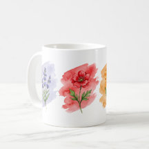 Wildblumen-Wasserfarbtasse | 4 botanische Blumen