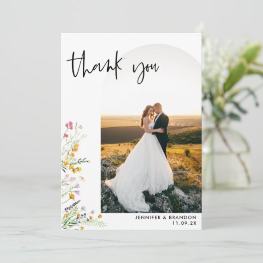 Wildblumen Wedding Arch Foto Vielen Dank Dankeskarte (Stehend Vorderseite)