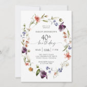 Wildblumen Weibliche Blüte 40. Geburtstag Party Einladung (Vorderseite)