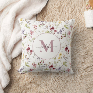 Wildblumen Weiß Mauve Monogramm Geschenk Wurf Kiss Kissen