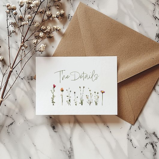 Wildblumen weiße Hochzeit die Details Begleitkarte