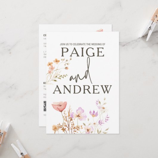 Wildblumen Weißes Bauernhaus Einladung Hochzeit (Vorderseite/Rückseite Beispiel)