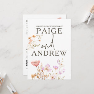 Wildblumen Weißes Bauernhaus Einladung Hochzeit