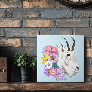 Wildblumen Weißes Bergziege Natur Wildtiere Fliese