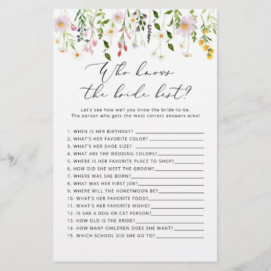 Wildblumen Wer das beste Brautspiel kennt (Vorderseite)