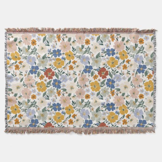 Wildblumen-Wiese Boho-Muster Decke (Vorderseite)