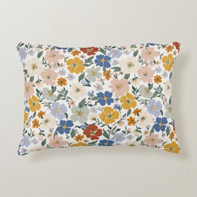 Wildblumen-Wiese Boho-Muster Dekokissen (Vorderseite)