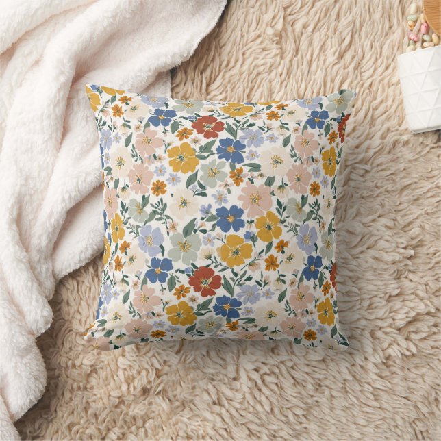 Wildblumen-Wiese Boho-Muster Kissen (Decke)