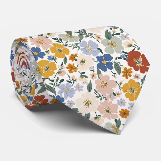Wildblumen-Wiese Boho-Muster Krawatte (Gerollt)
