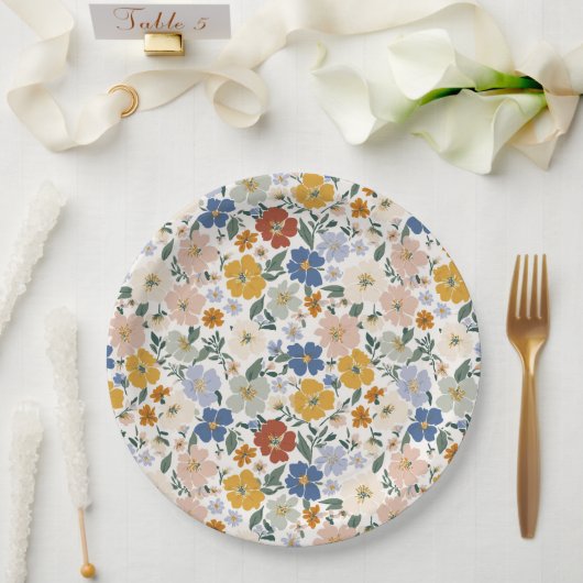 Wildblumen-Wiese Boho-Muster Pappteller (Hochzeit)