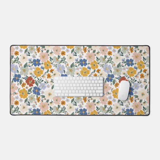 Wildblumen-Wiese Boho-Muster Schreibtischunterlage (Tastatur & Maus)