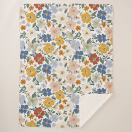 Wildblumen-Wiese Boho-Muster Sherpadecke