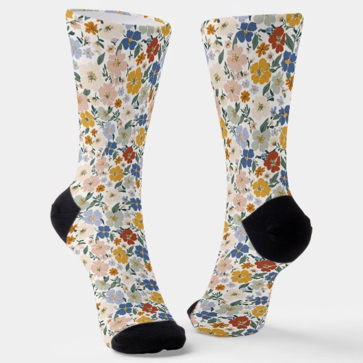 Wildblumen-Wiese Boho-Muster Socken (Gewinkelt)