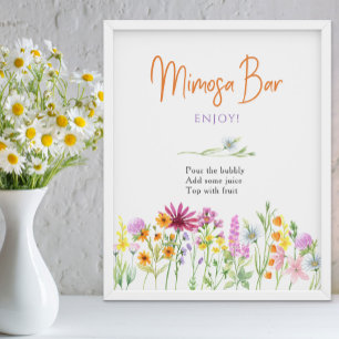 Wildblumen-Wiese-Brautparty-Mimosa-Bar-Schild Poster