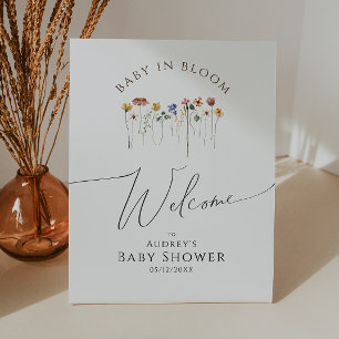 Wildblumen-Willkommens-Baby-in-Blüte-Baby-Party Sockelschild