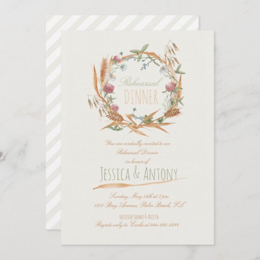 Wildblumen Wraath Russel Probe Abendessen Einladung (Vorne/Hinten)