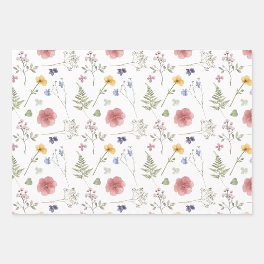 Wildblumen Wrapping Paper Flat Sheet Set 3 Geschenkpapier Set (Vorderseite)