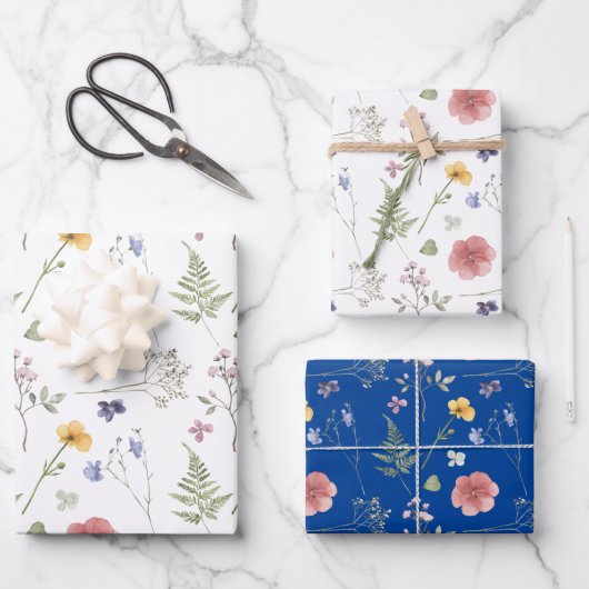 Wildblumen Wrapping Paper Flat Sheet Set 3 Geschenkpapier Set (Vorderseite)
