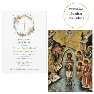 Wildblumen Wreath Gold Cross Orthodox Taufe Einladung