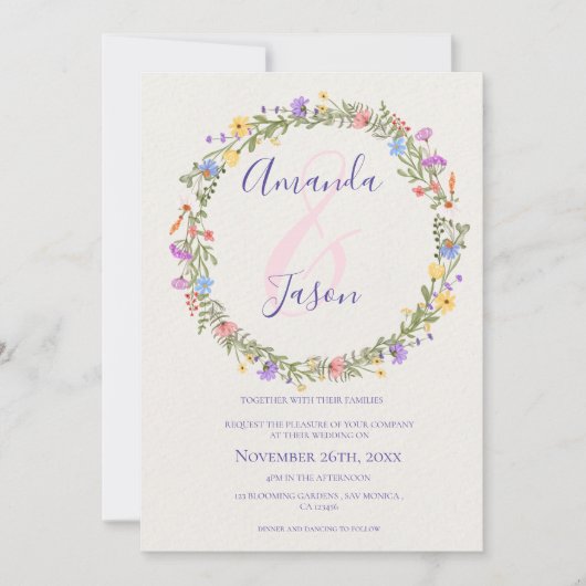 Wildblumen Wreath Hübsch Gelbe Lila Hochzeit (Vorderseite)