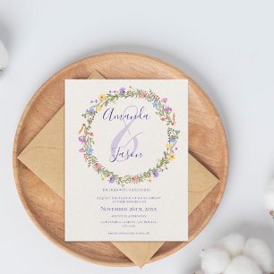 Wildblumen Wreath Hübsch Gelbe Lila Hochzeit Postkarte