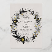 Wildblumen Wreath Modern Gold Hochzeit Folieneinladung (Vorderseite)
