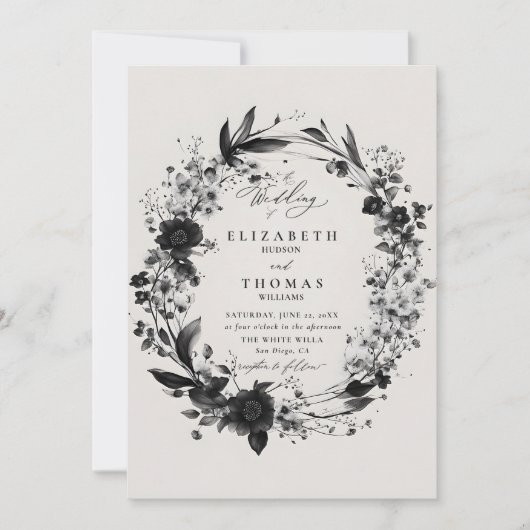 Wildblumen Wreath Moderne Elegante Hochzeit Einladung (Vorderseite)